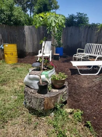 an outdoor view with patio