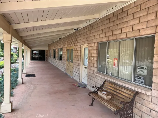 a lobby with furniture