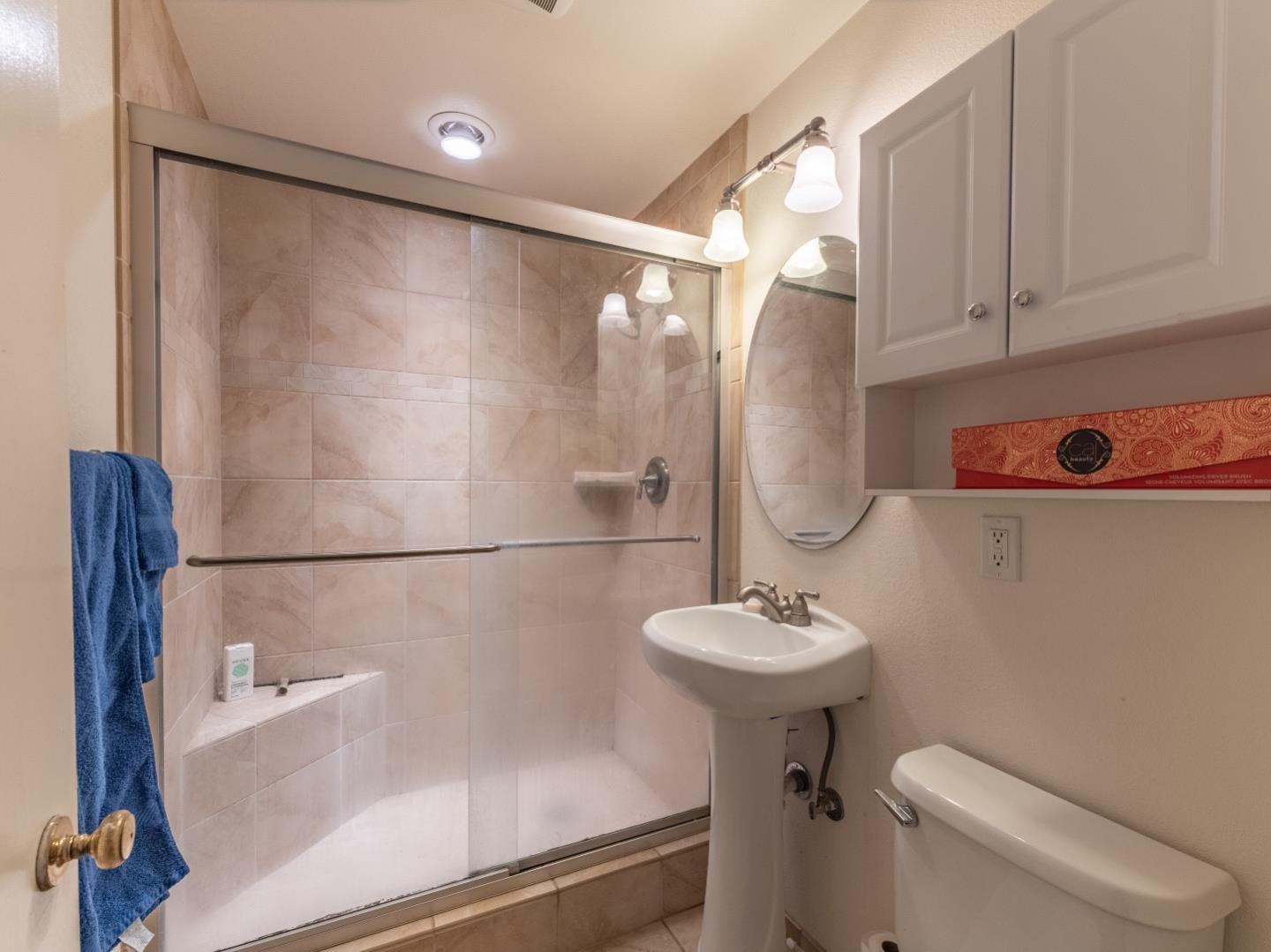 146 Hainline Road Aptos, CA 95003 - Photo 27 of 45 a bathroom with a sink a toilet and shower