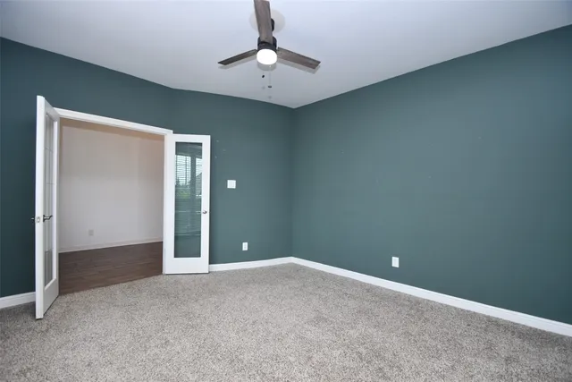 a view of a room with a window