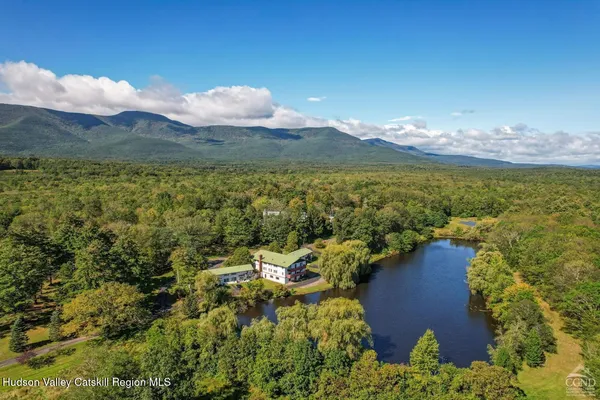 a view of a lake with a mountain in the background