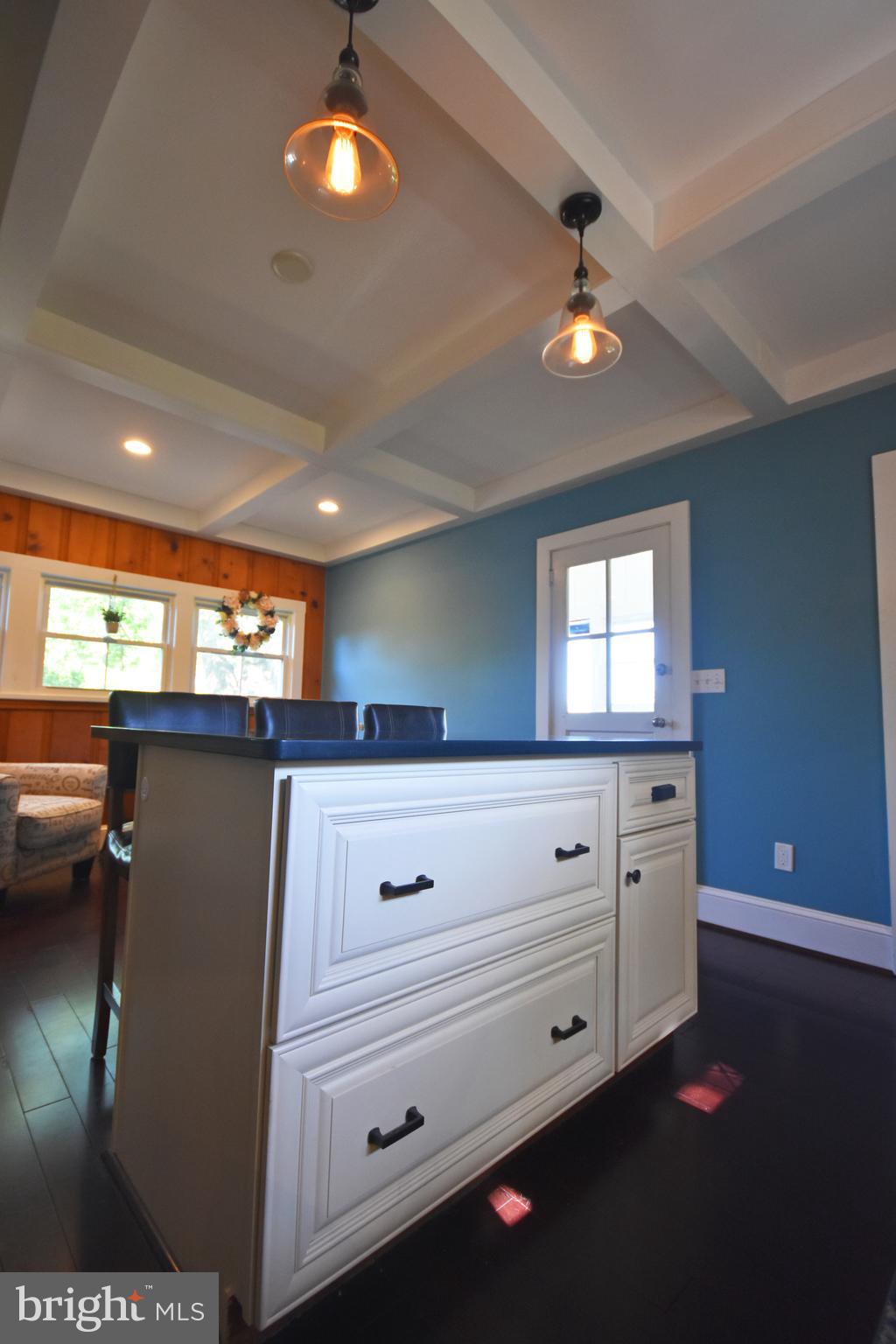 Island with storage/pendant lights