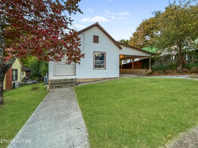 a front view of house with yard and green space