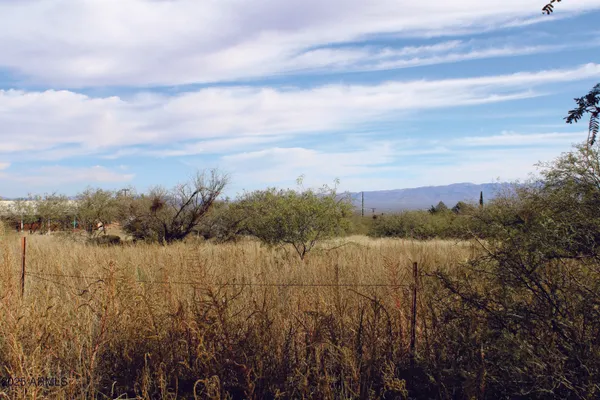 a view of a town with mountains in the background