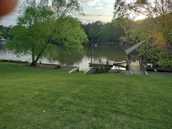 a view of a lake with houses