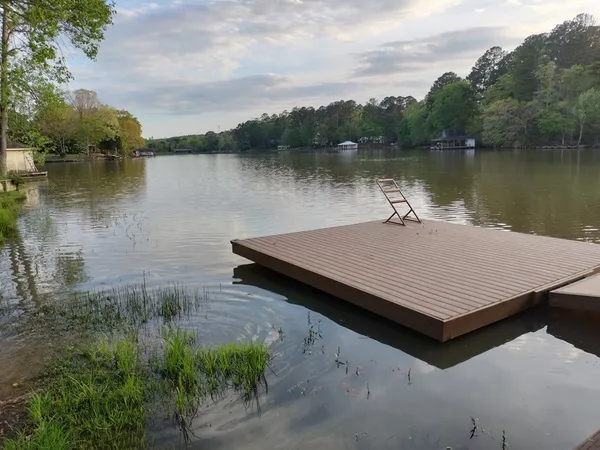 a view of a wooden floor with a lake