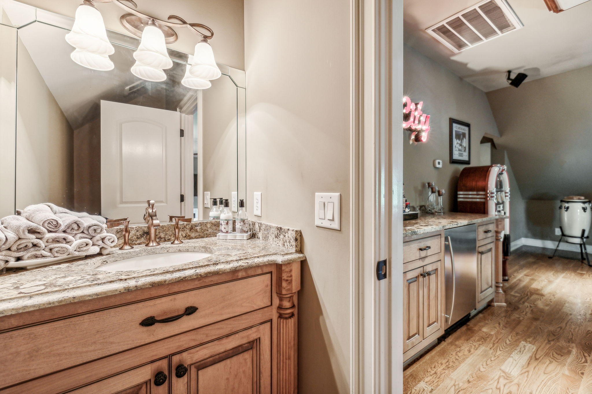 6035 River Trace Nashville, TN 37218 - Photo 43 of 68 a en suite bathroom with a granite countertop sink and a mirror