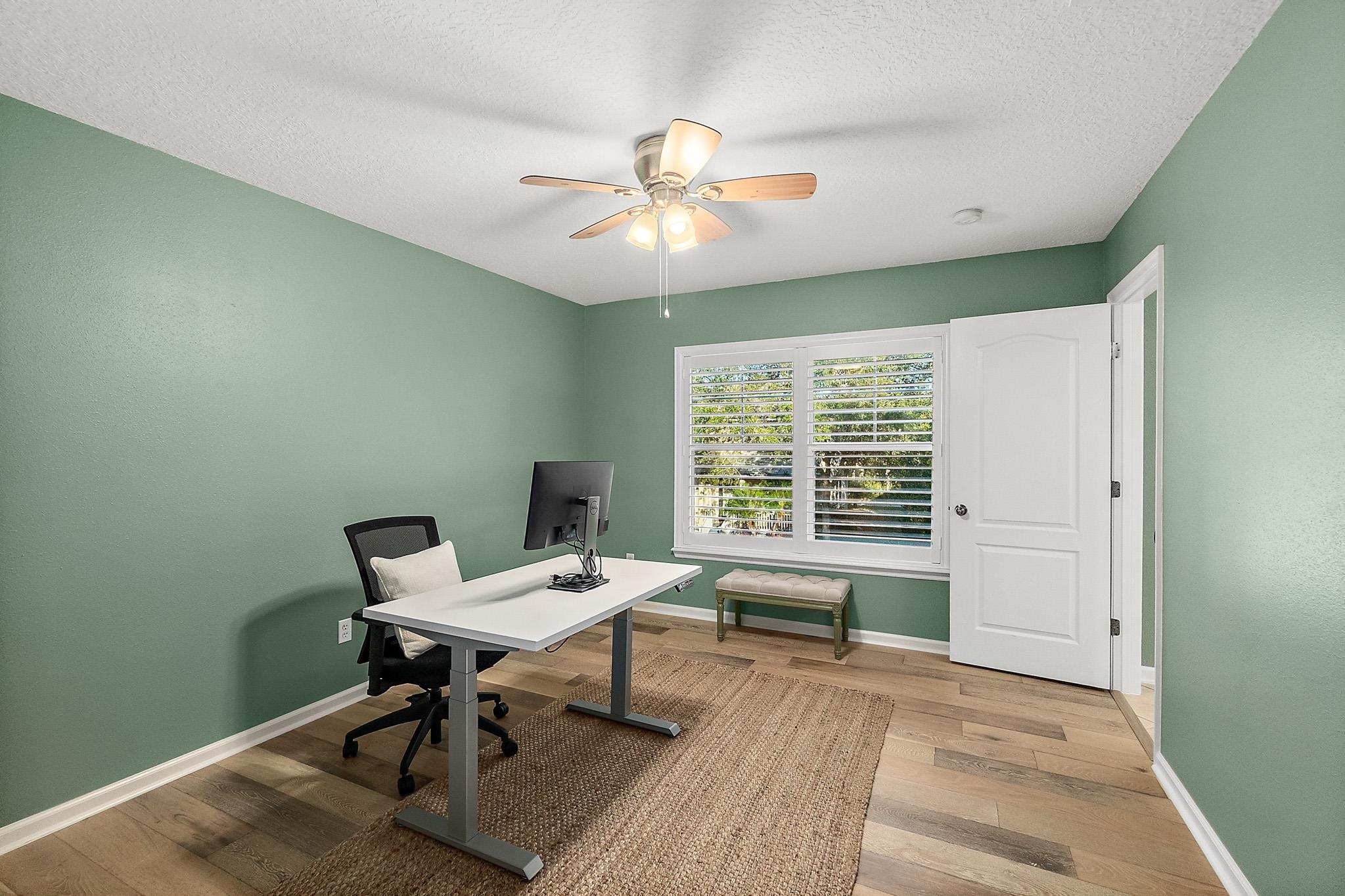 915 Saltwater Circle St. Augustine, FL 32080 - Photo 38 of 60 Office space featuring light wood finished floors, a textured ceiling, and ceiling fan