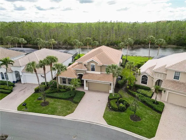 an aerial view of a house with garden