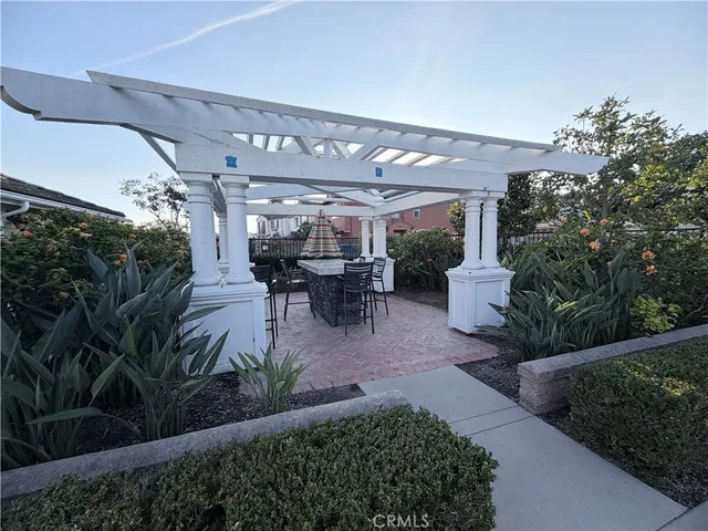 a view of a bench in the garden