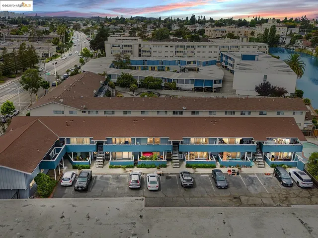 an aerial view of a cars park