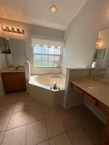 a bathroom with a sink a toilet a mirror and a tub