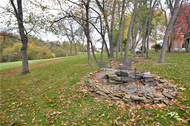 a view of outdoor space with trees all around