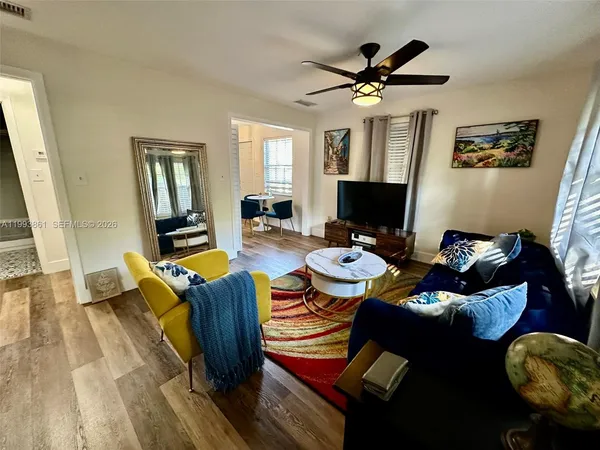 a living room with furniture fireplace and a flat screen tv