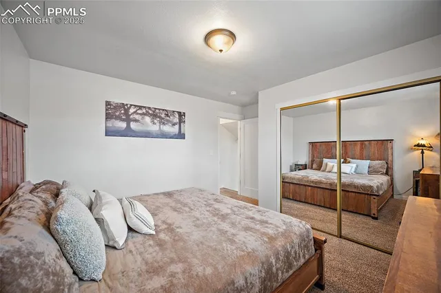 a bedroom with a bed and dresser