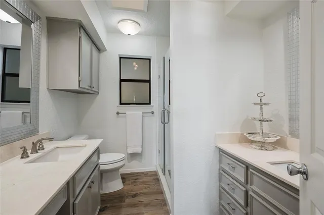 a bathroom with a sink toilet and mirror