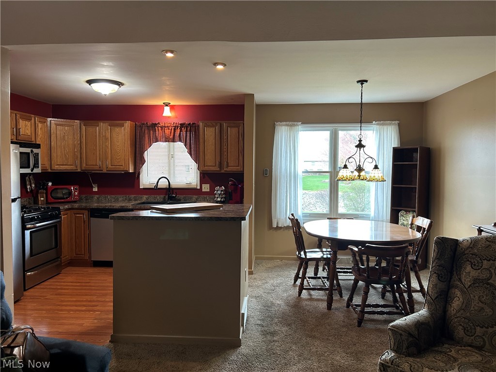 40 East Western Reserve Road, Unit 1 Youngstown, OH 44514 - Photo 5 of 33 Kitchen with an inviting chandelier, wood-type flooring, stainless steel appliances, pendant lighting, and sink