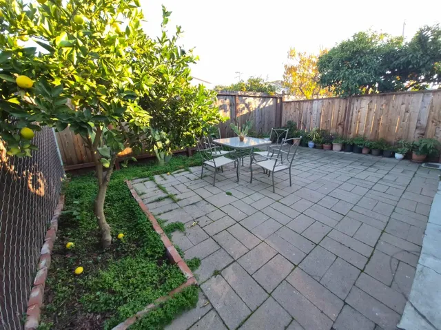 a view of a bench in the garden