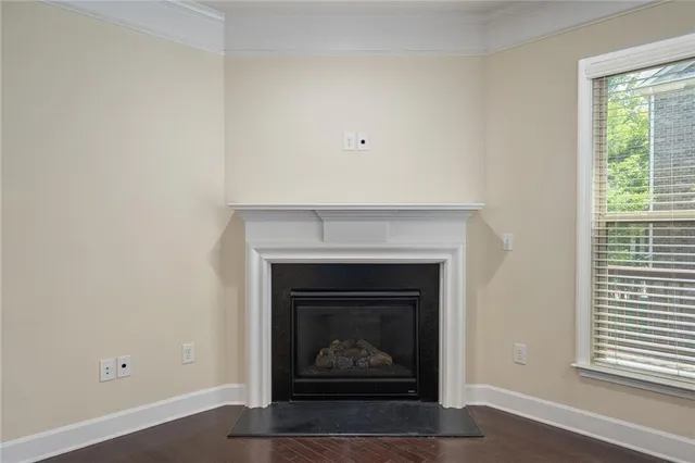 a living room with a fireplace