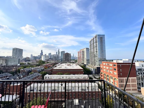 a city view with tall buildings