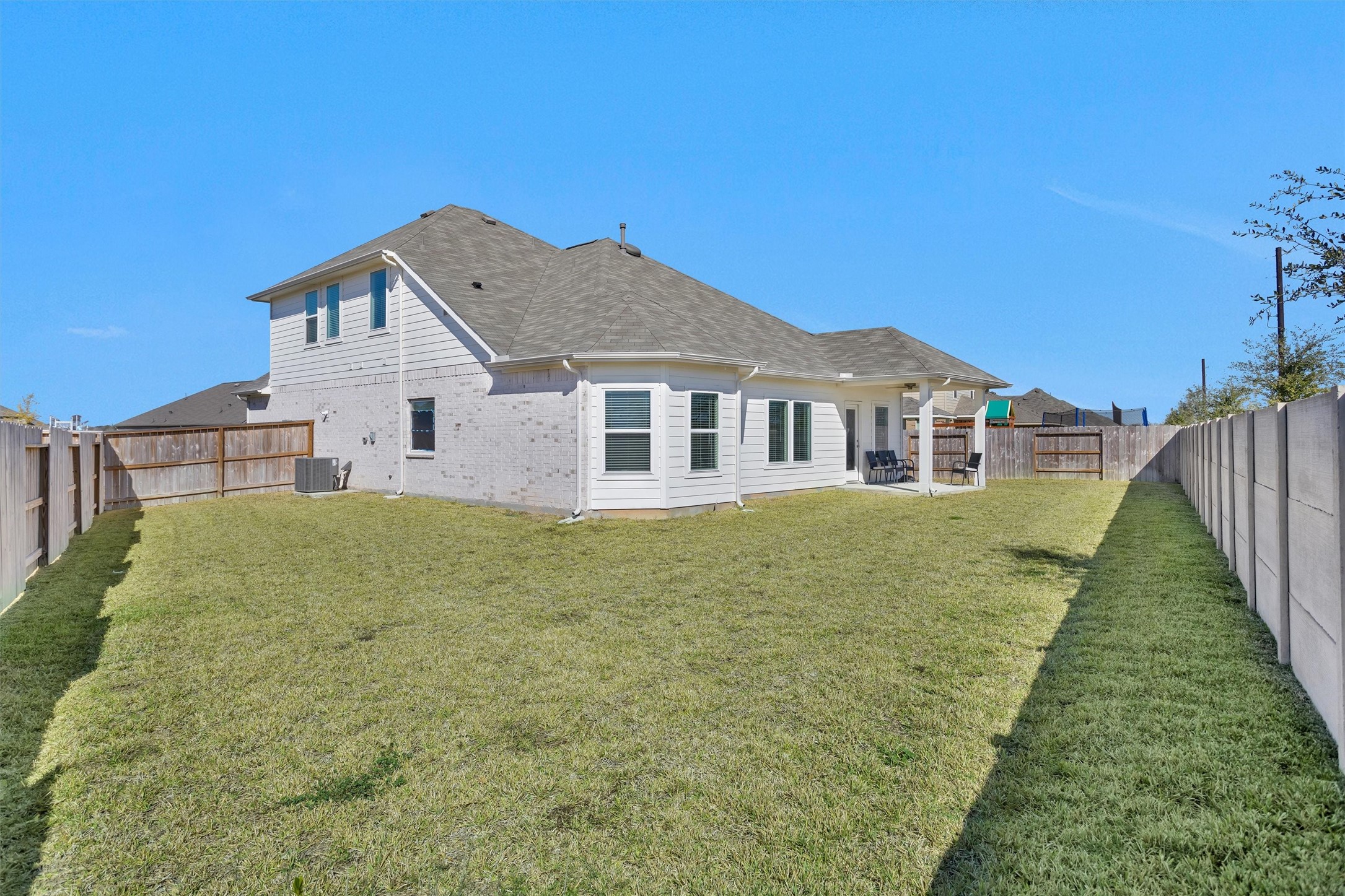 2127 Heather Rdg Way Rosenberg, TX 77471 - Photo 38 of 41 This expansive backyard offers wide open green space, full fencing, and a covered patio—providing the perfect setting for outdoor activities, entertaining, and future enhancements.