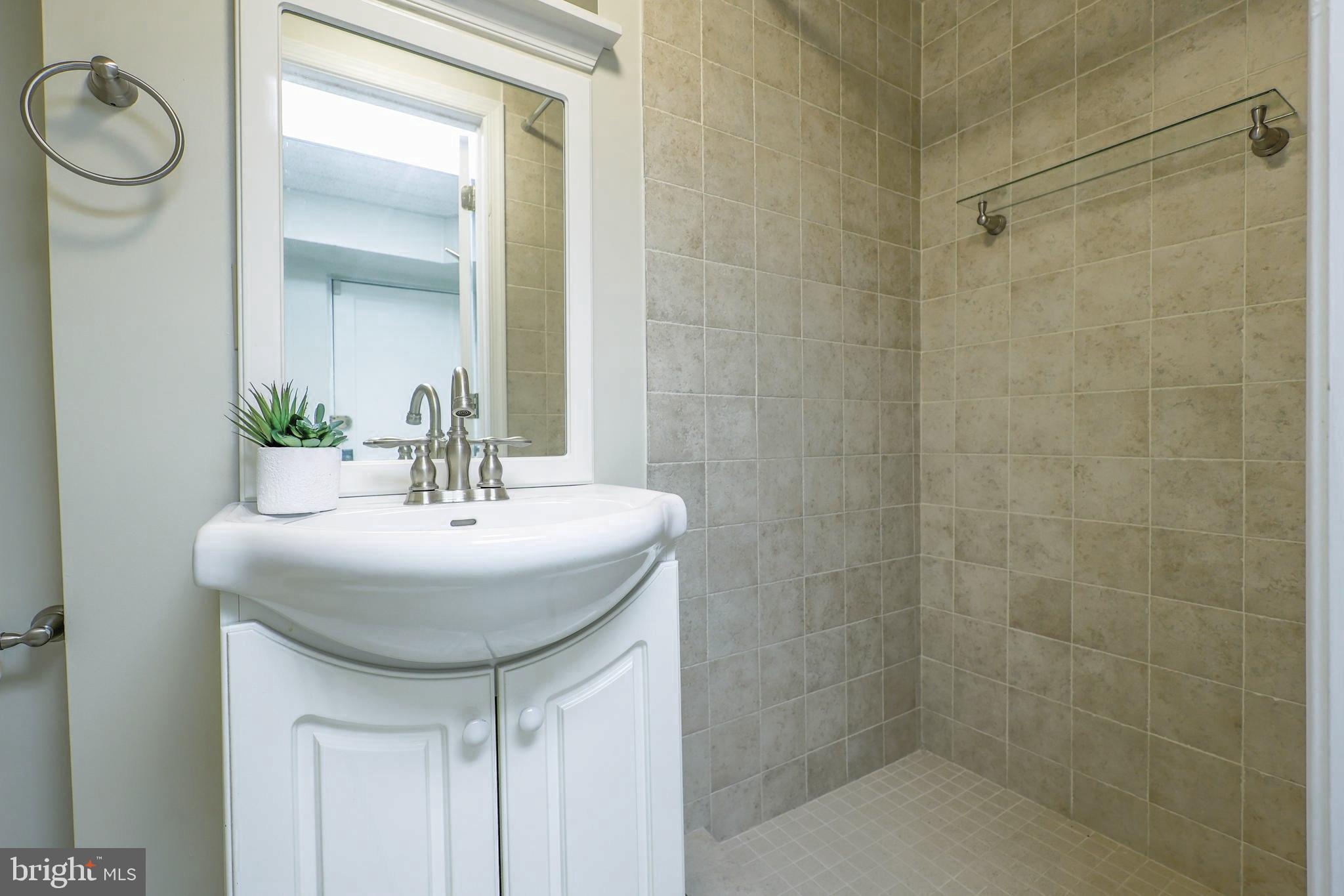 3230 Military Road Northwest Washington, DC 20015 - Photo 48 of 61 a bathroom with a sink a mirror and a shower