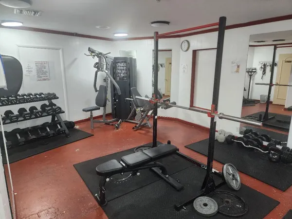 a room with gym equipment