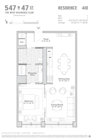 $995,000 | 547 West 47th Street, Unit 410 | Hell's Kitchen