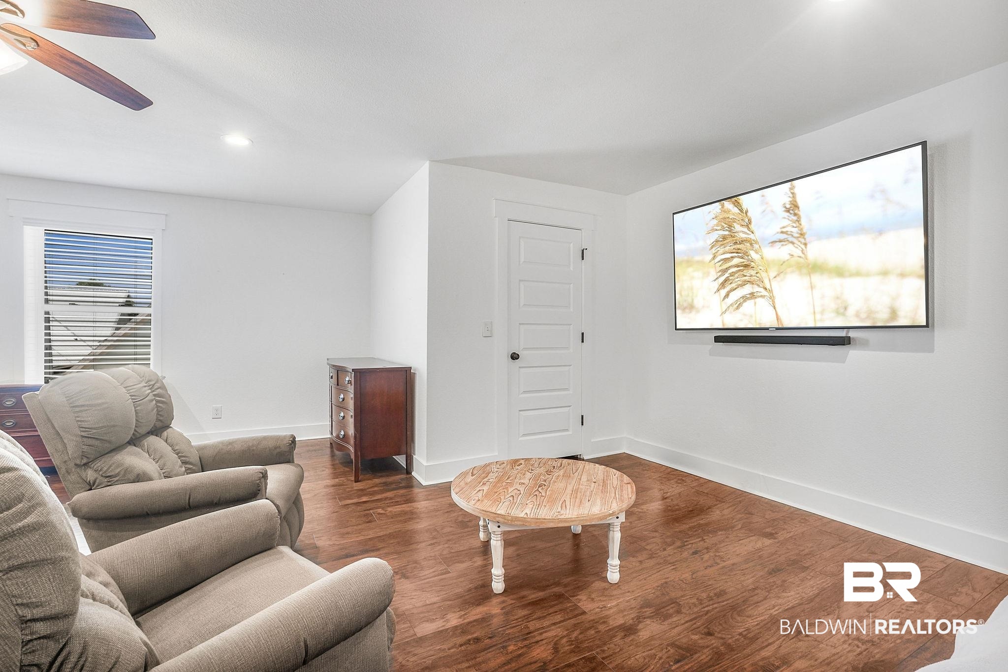1116 Pink Poppy Lane Foley, AL 36535 - Photo 22 of 33 Living room featuring ceiling fan, wood finished floors, and recessed lighting