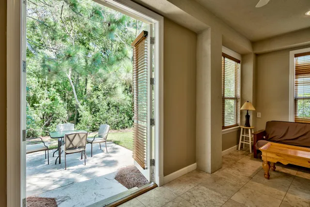 a outdoor living space with furniture and a window