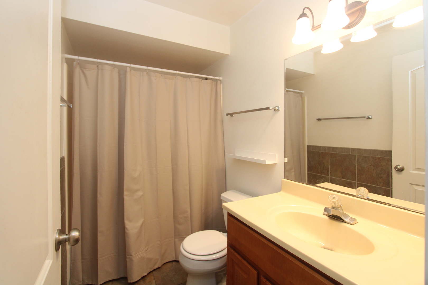 212 Madison Street, Unit 1B Joliet, IL 60435 - Photo 13 of 21 a bathroom with a sink a toilet a mirror and shower
