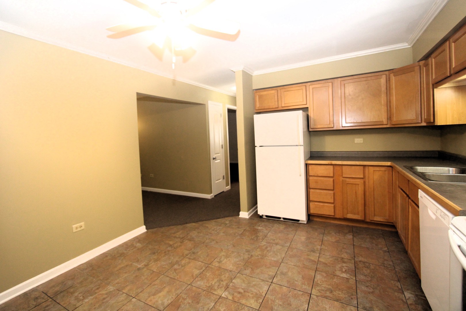 212 Madison Street, Unit 1B Joliet, IL 60435 - Photo 9 of 21 a view of a kitchen with a sink and a refrigerator