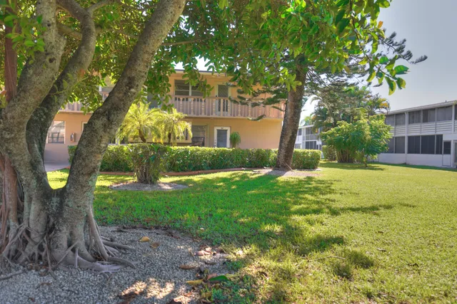 a view of a house with backyard and tree