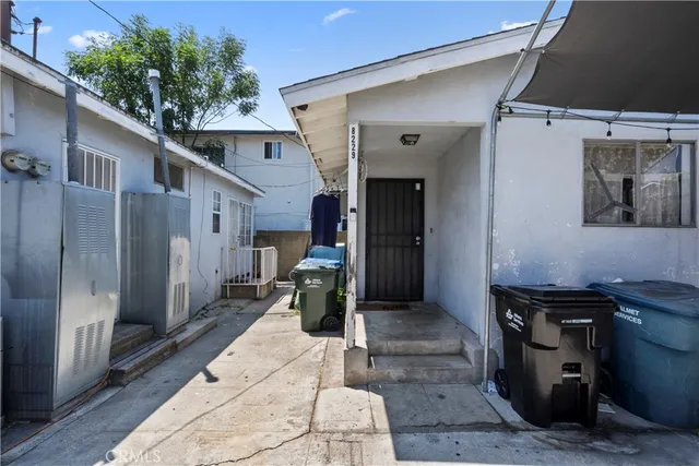 a view of a porch with wooden floor