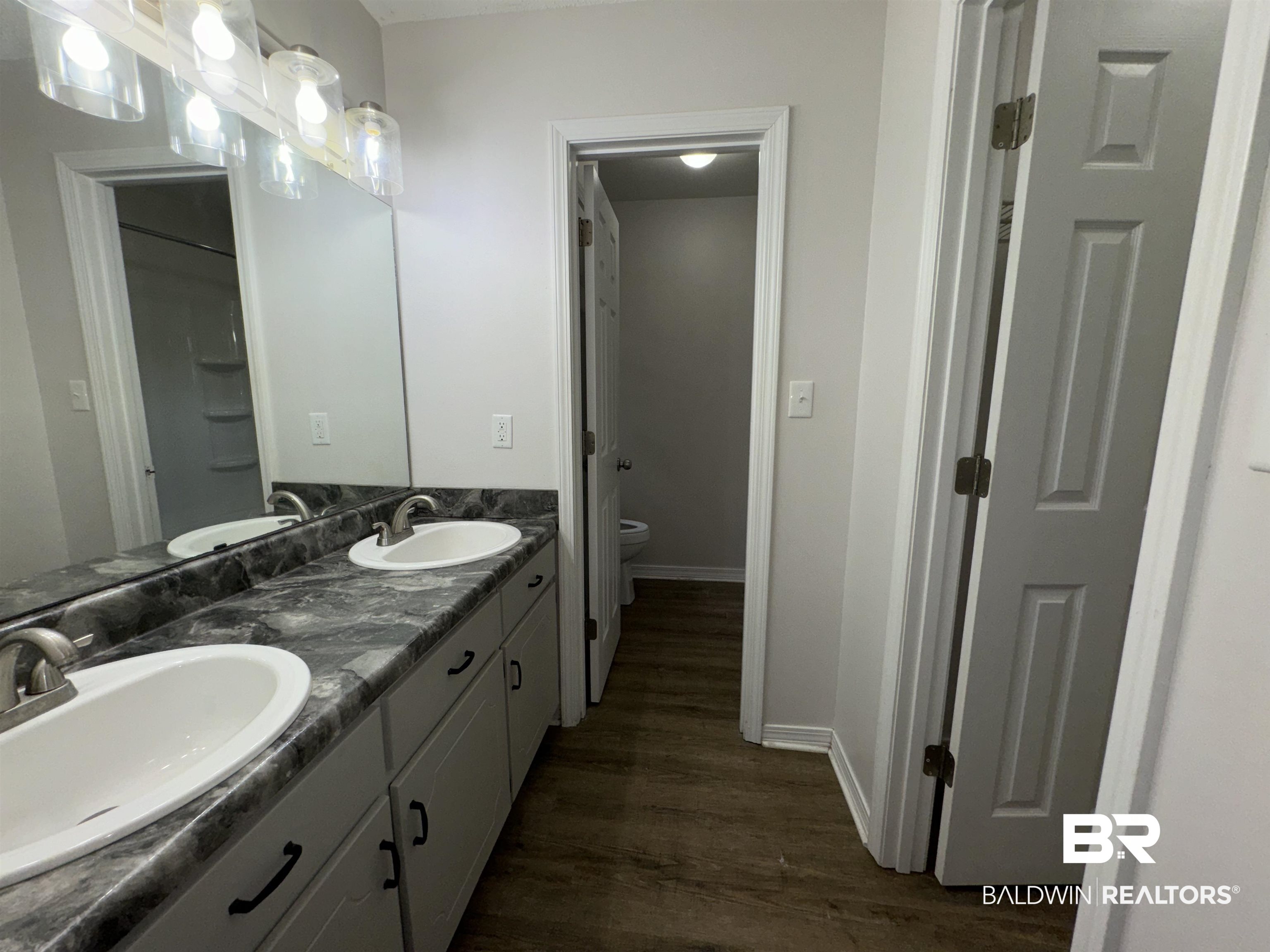 70 Plum Street Uriah, AL 36480 - Photo 14 of 36 Bathroom with hardwood / wood-style flooring, vanity, and toilet