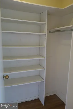 a view of walk in closet with empty racks