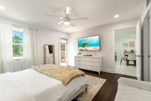 a bedroom with a bed and furniture