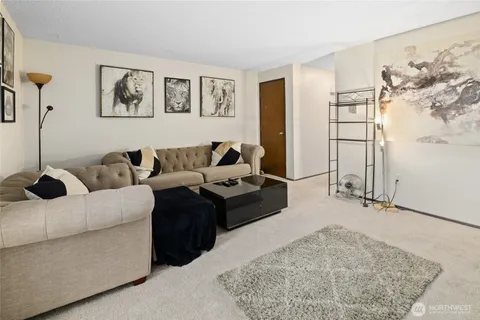 a living room with furniture or couch and a rug