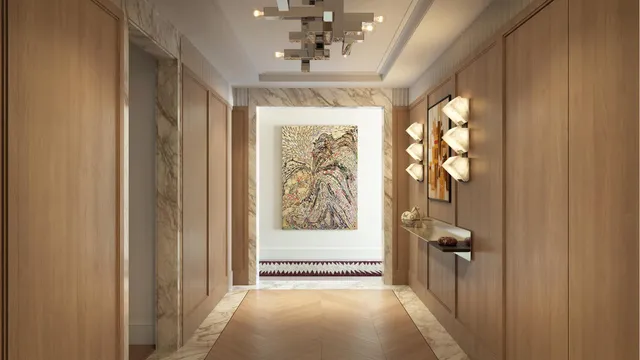 a view of entryway with window and chandelier