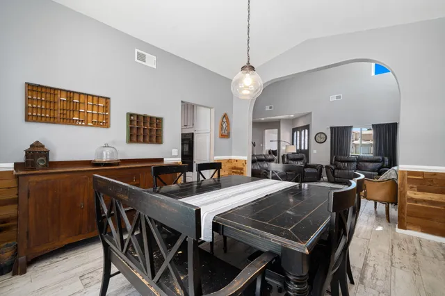 a view of a dining room and livingroom view
