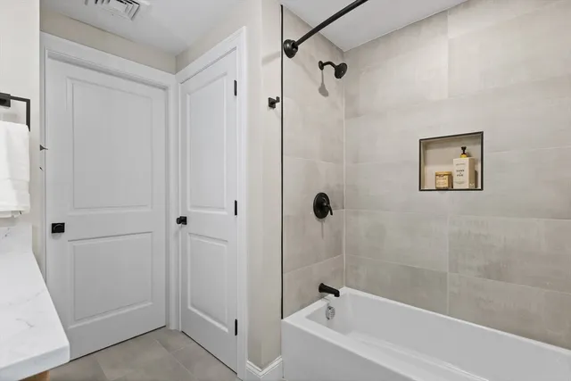 a bathroom with a bathtub