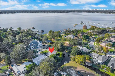 a view of a lake with a city