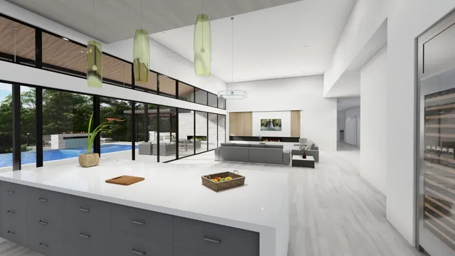 a view of living room with furniture and large window