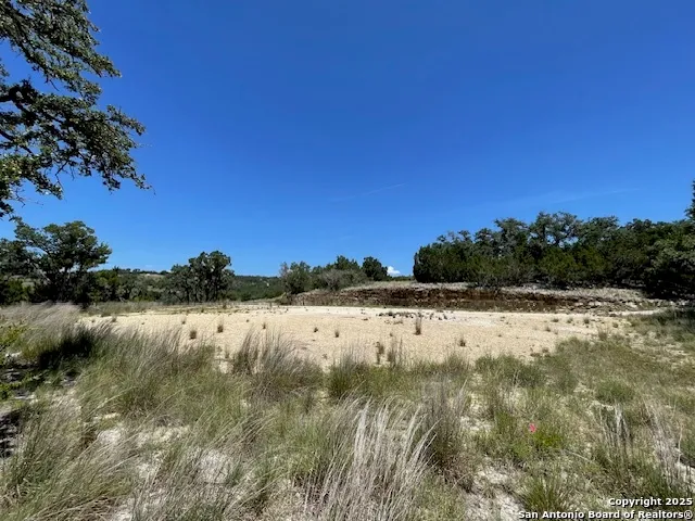a view of a yard with wooden fence