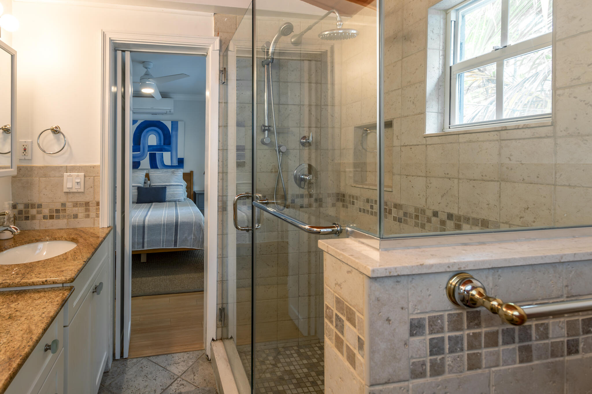 815 Pearl Street, Unit 2 Key West, FL 33040 - Photo 6 of 27 a bathroom with a granite countertop tub a sink and a shower