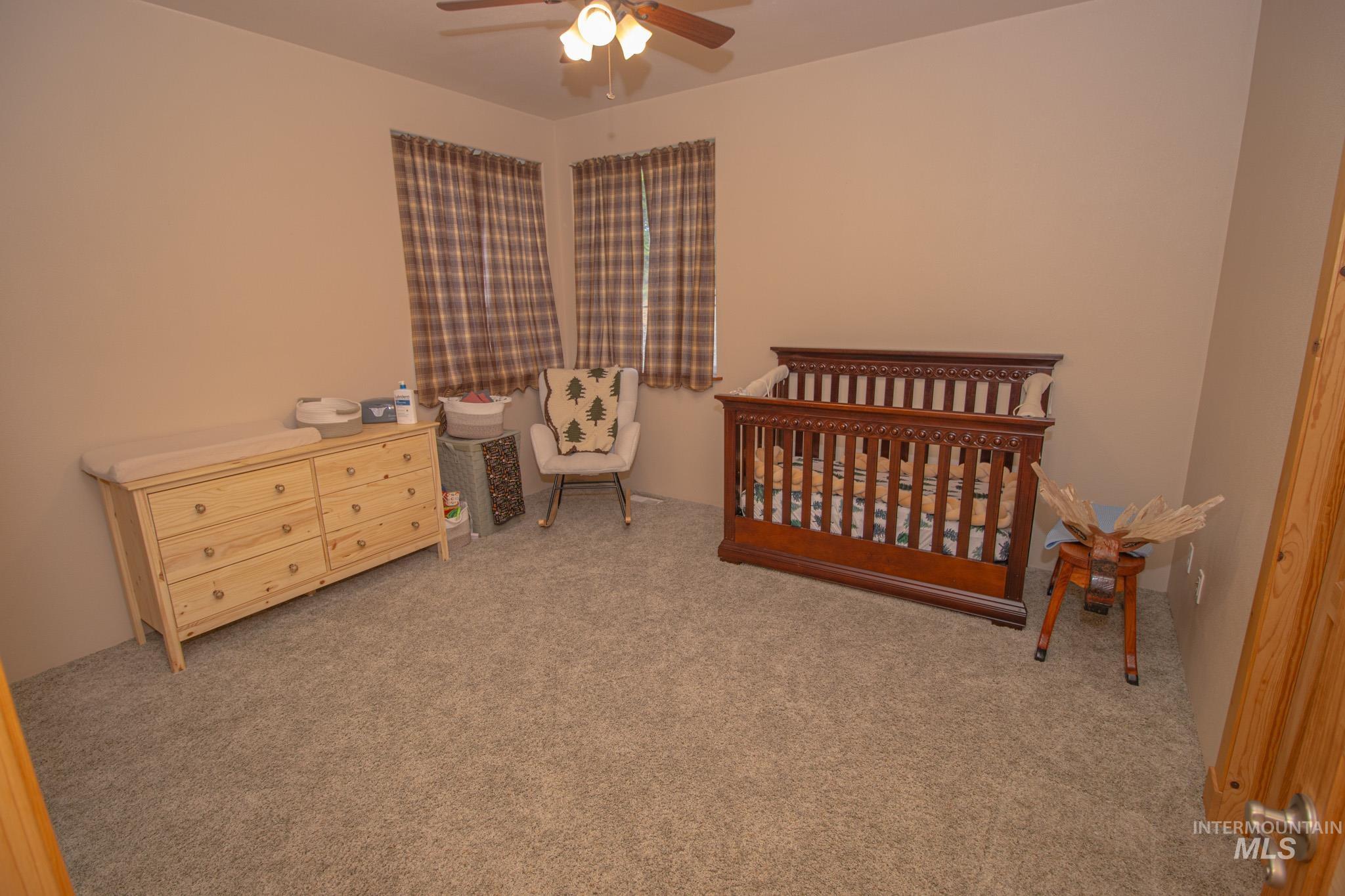 237 Old Dent Road Orofino, ID 83544 - Photo 25 of 48 Carpeted bedroom with a crib and ceiling fan