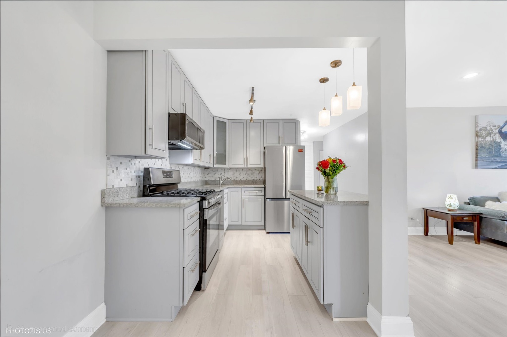 1126 South New Wilke Road, Unit 307 Arlington Heights, IL 60005 - Photo 10 of 37 a kitchen with stainless steel appliances granite countertop a stove a sink and a refrigerator