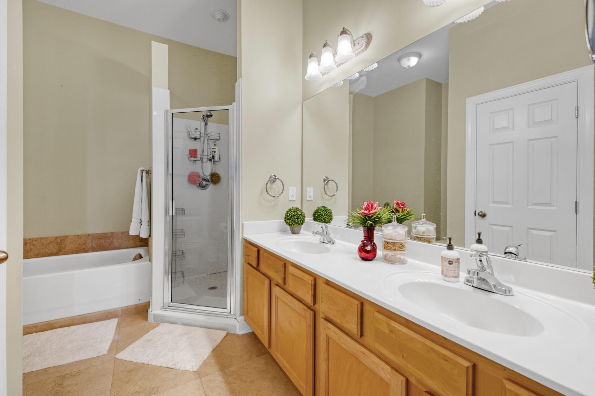 231 Somerset Bridge Road, Unit 1406 Santa Rosa Beach, FL 32459 - Photo 8 of 16 a bathroom with a sink double vanity granite tub shower and a mirror