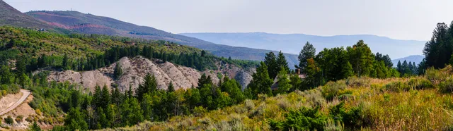 a view of a mountain from a yard