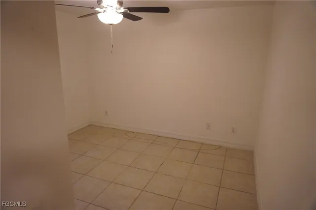 a view of a small space with a fan